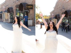 photography of bride dancing in the sunshine at disney springs