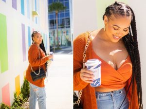 photography of a woman with long box braids in the florida sunshine in lake nona