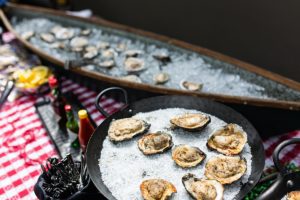 oysters on ice at a corporate garden party in florida