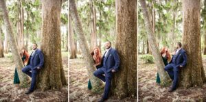 couple with cypress trees at kraft azalea garden in winter park