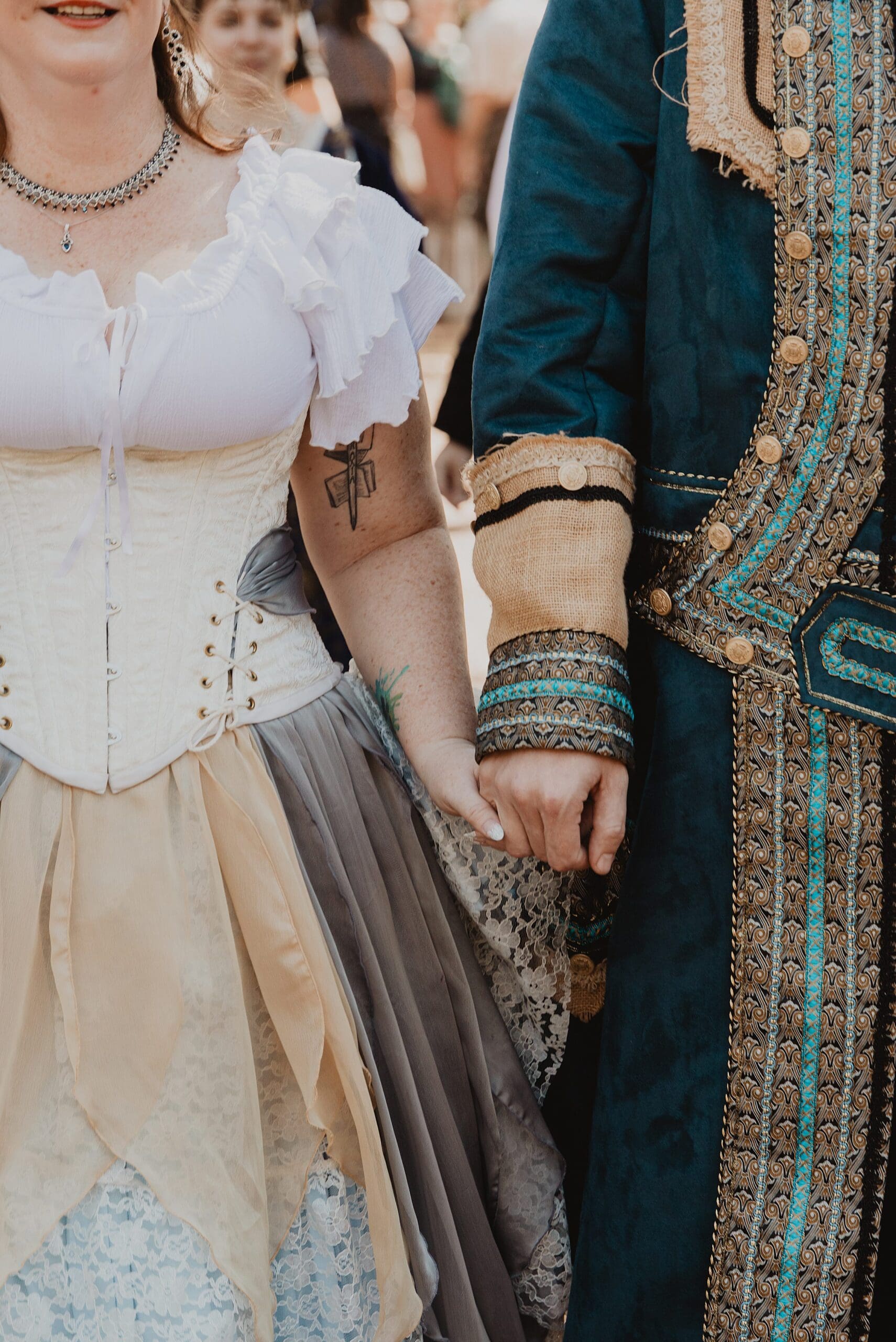 bride and groom in renaissance attire at a wedding at the Lady of the Lakes Renaissance Faire near Orlando, Florida, captured by Gracie May Photography