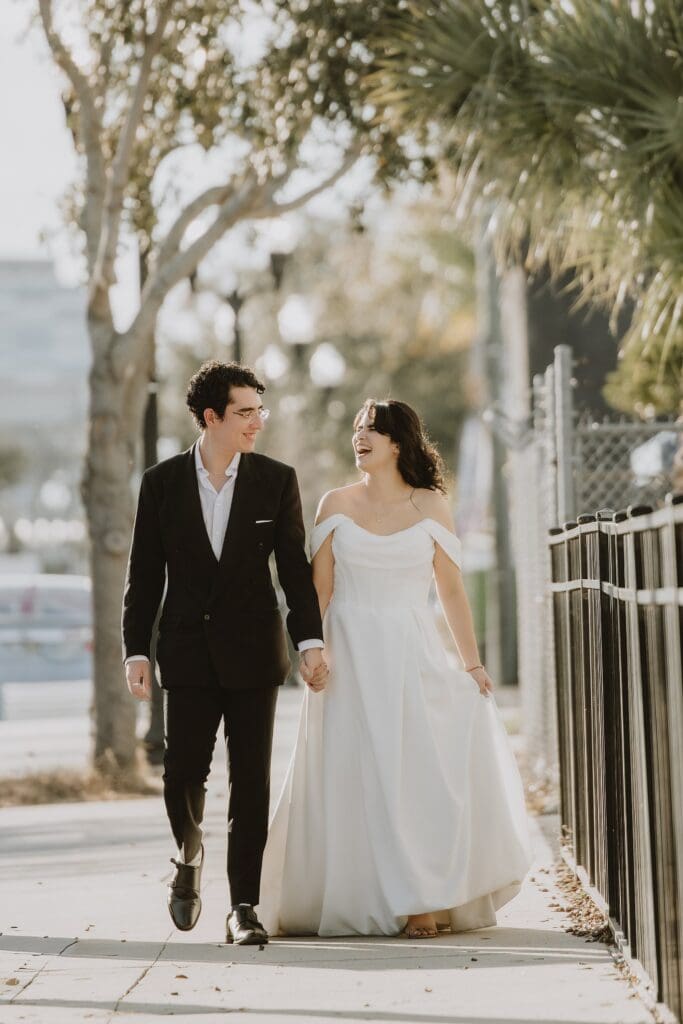 bride and groom portrait near their micro wedding venue 1010 West in Orlando captured by Gracie May Photography