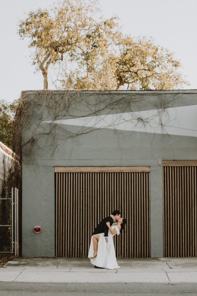 bride and groom portrait near their micro wedding venue 1010 West in Orlando captured by Gracie May Photography
