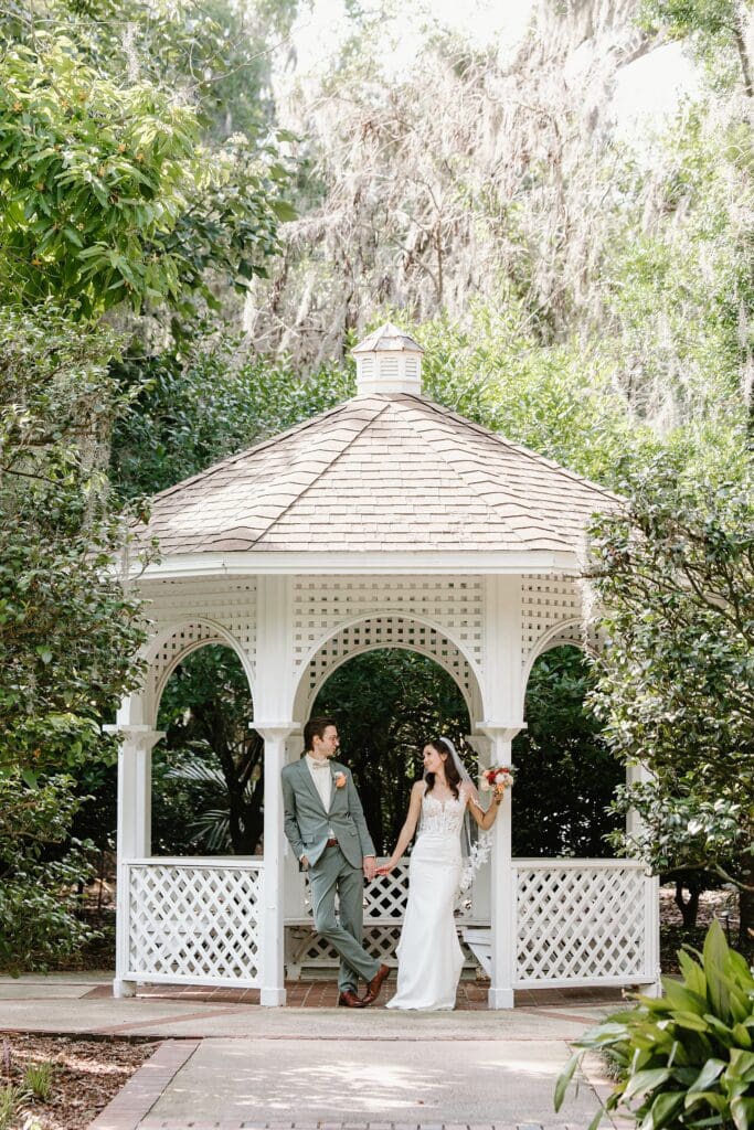 bride and groom portrait at their nano wedding at Harry P. Leu Gardens in Orlando, captured by micro wedding photographer Gracie May Photography.