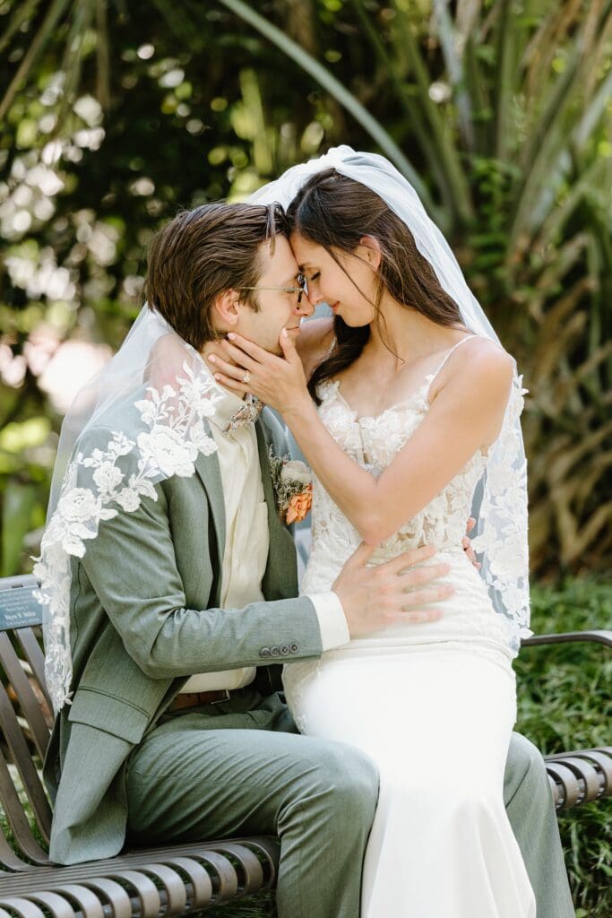 bride and groom portrait at their nano wedding at Harry P. Leu Gardens in Orlando, captured by micro wedding photographer Gracie May Photography.